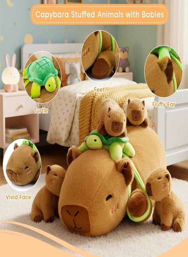 SQEQE Capybara Stuffed Animals with Babies Inside, Capybara Plush with Mommy & 4 Babies, Cute Plushies with Turtle Backpack Decor, Soft Pillow Toy for Kids Adults - Image 2